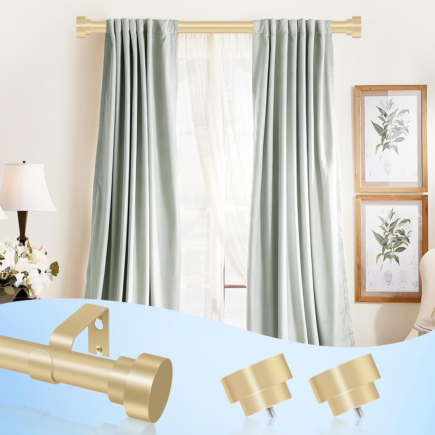 2 Pack Gold Curtain Rods 48-84 Inch 1 Inch Diameter Heavy Duty