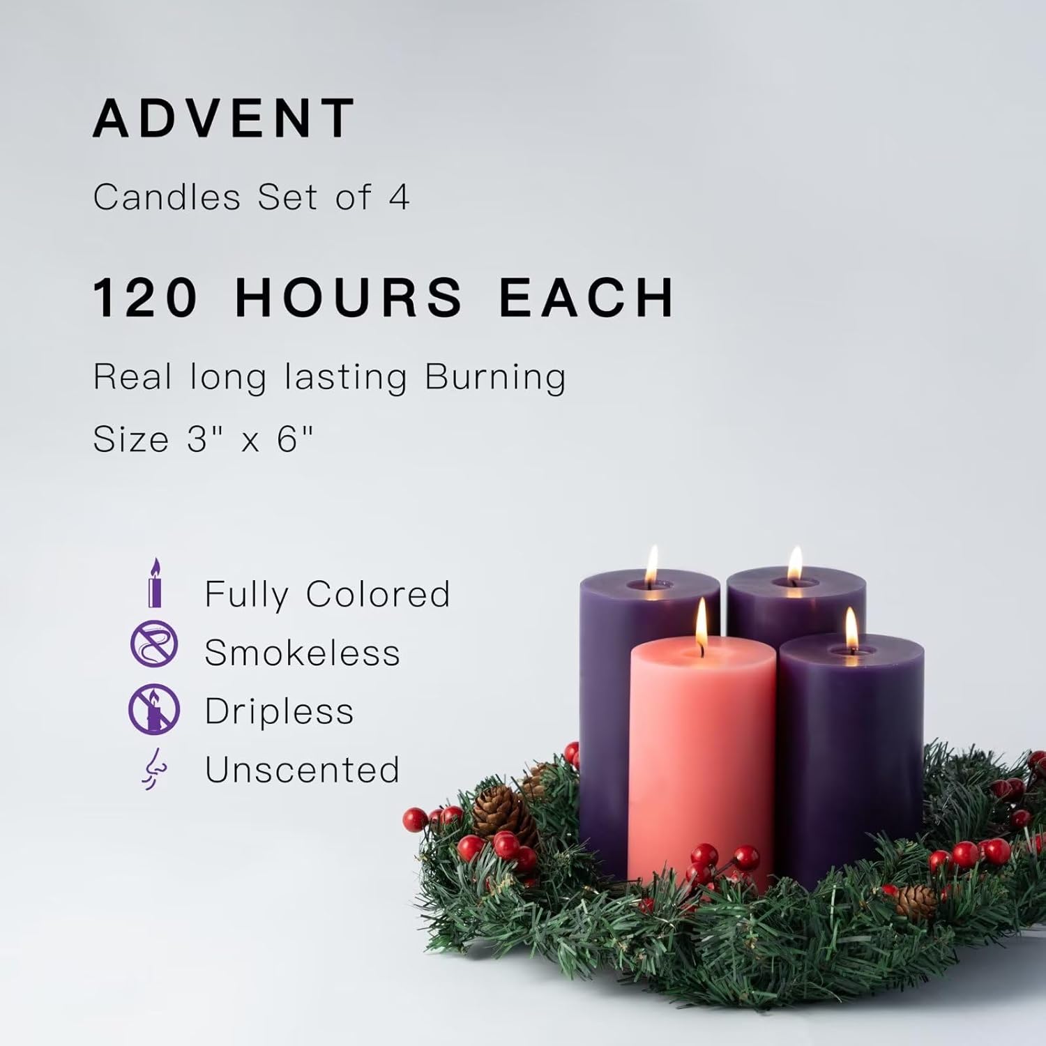 MOZEAL 3 x 6 Unscented Pillar Candles Set of 4