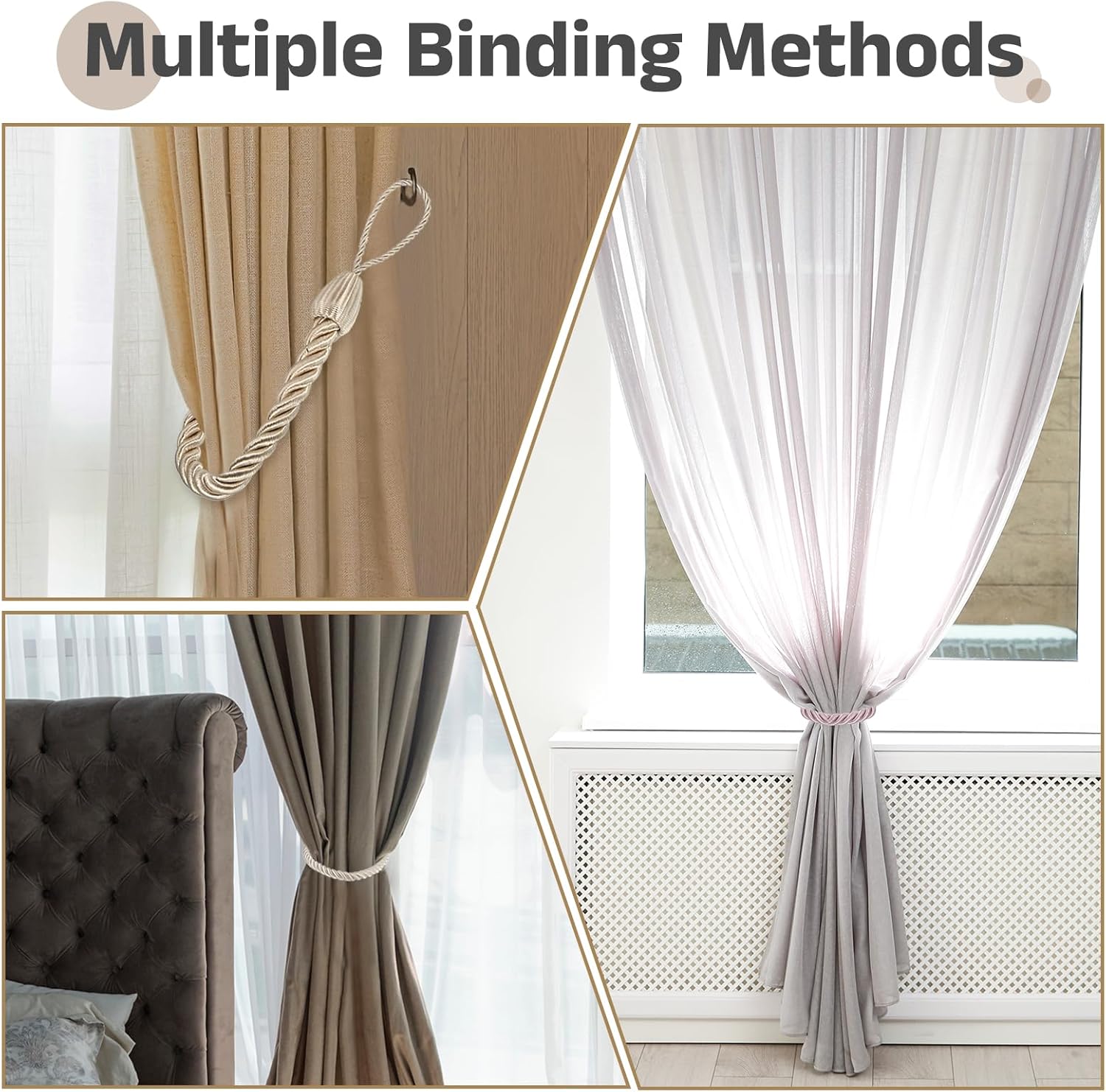 Uxcell 4 Pack Curtain Tiebacks with Metal Hooks Black