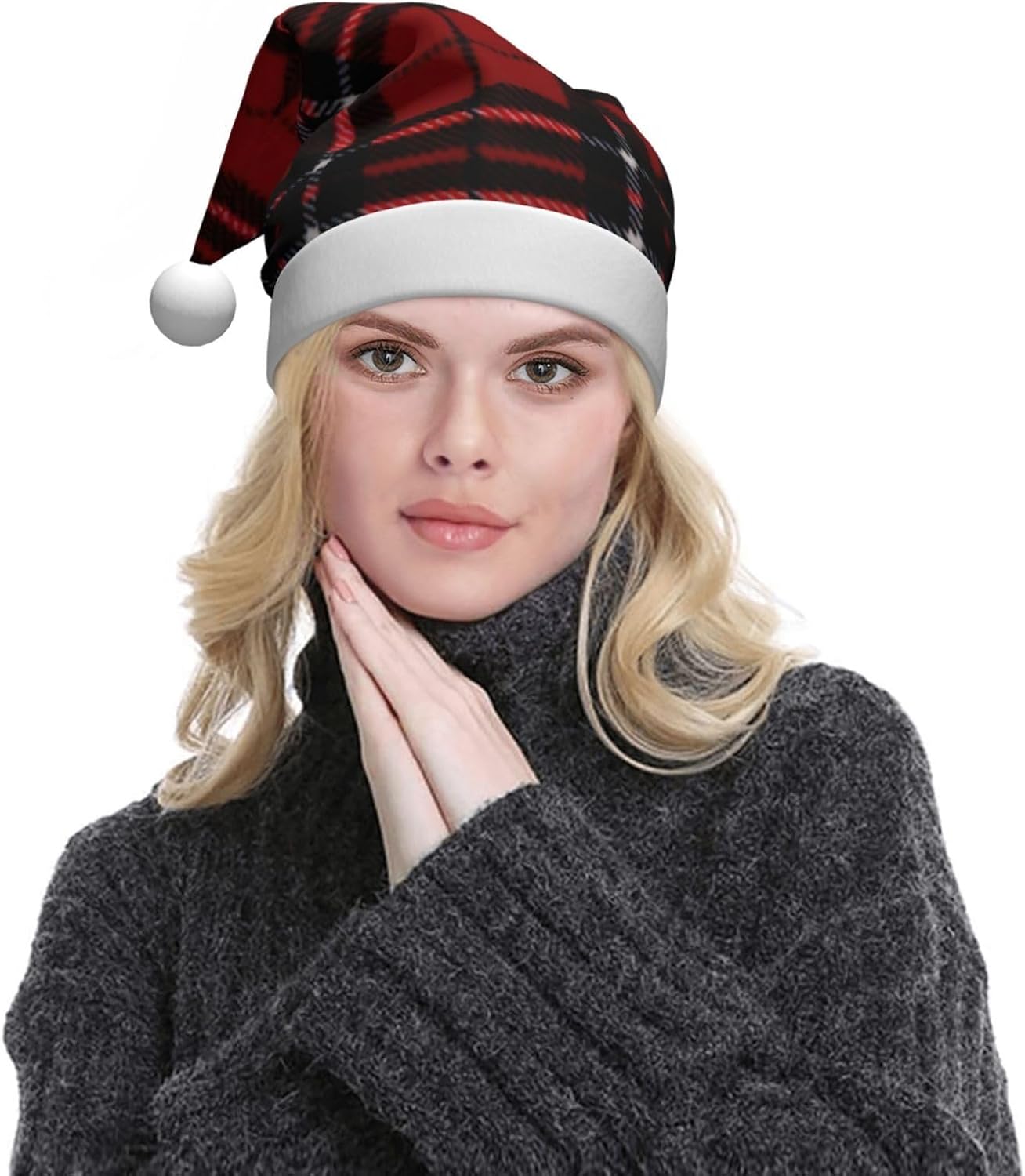 QINZHENG Red Black Plaid Santa Hat Christmas Gift