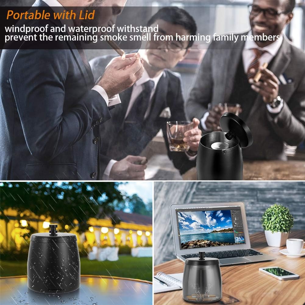Large Windproof Outdoor Stainless Steel Ashtray with Lid