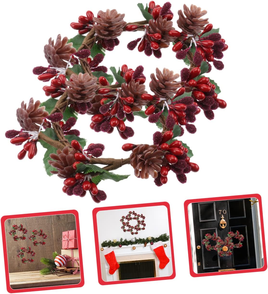 2pcs Berry Candle Simulation Wreaths for Christmas Decor