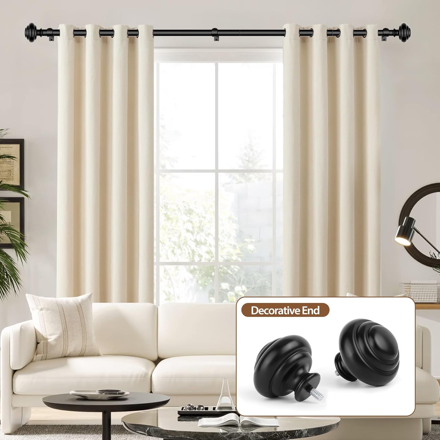KAMANINA Black Curtain Rods 48-84 Inches Heavy Duty