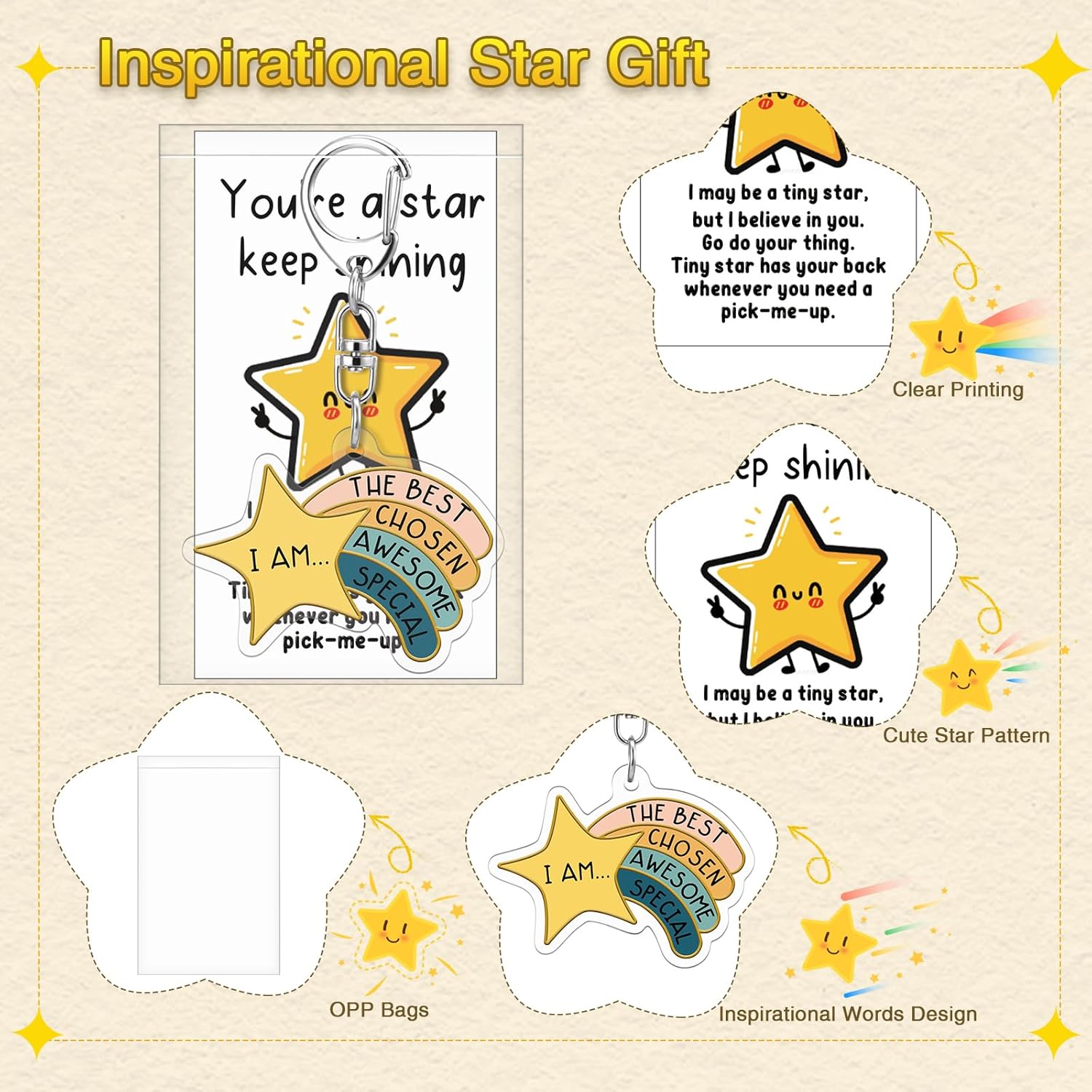 Henoyso 36 Sets Rainbow Star Keychain Bulk