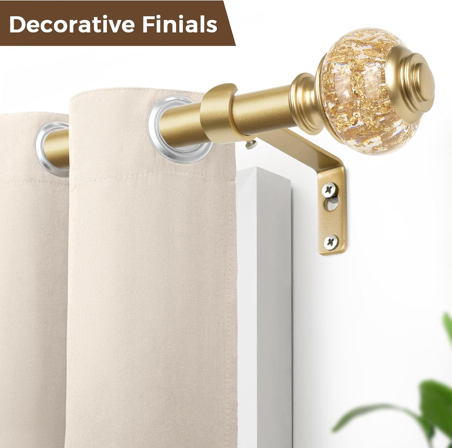 USFOOK 1 Inch Gold Curtain Rods 72-144 Inches Telescoping Single Rod