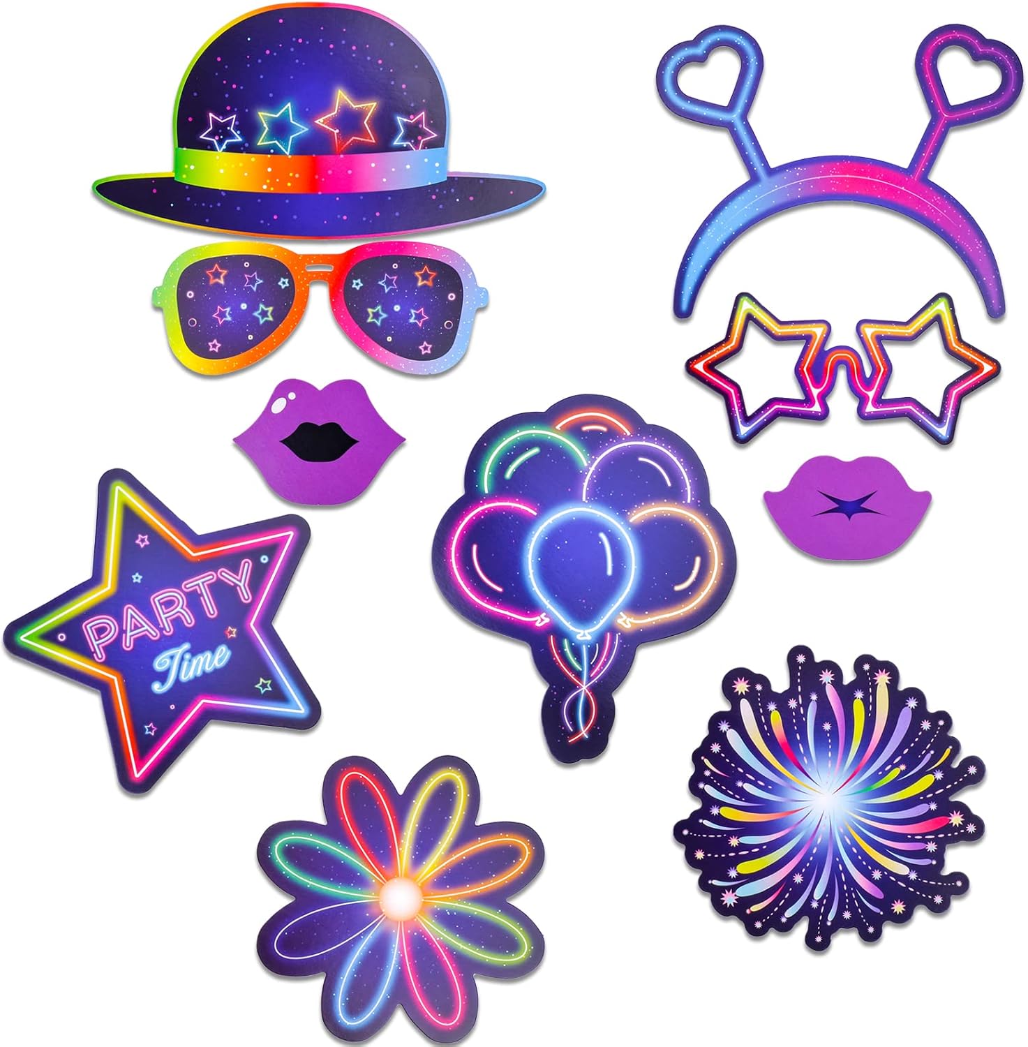 25 Piece Neon Glow Photo Booth Props Set