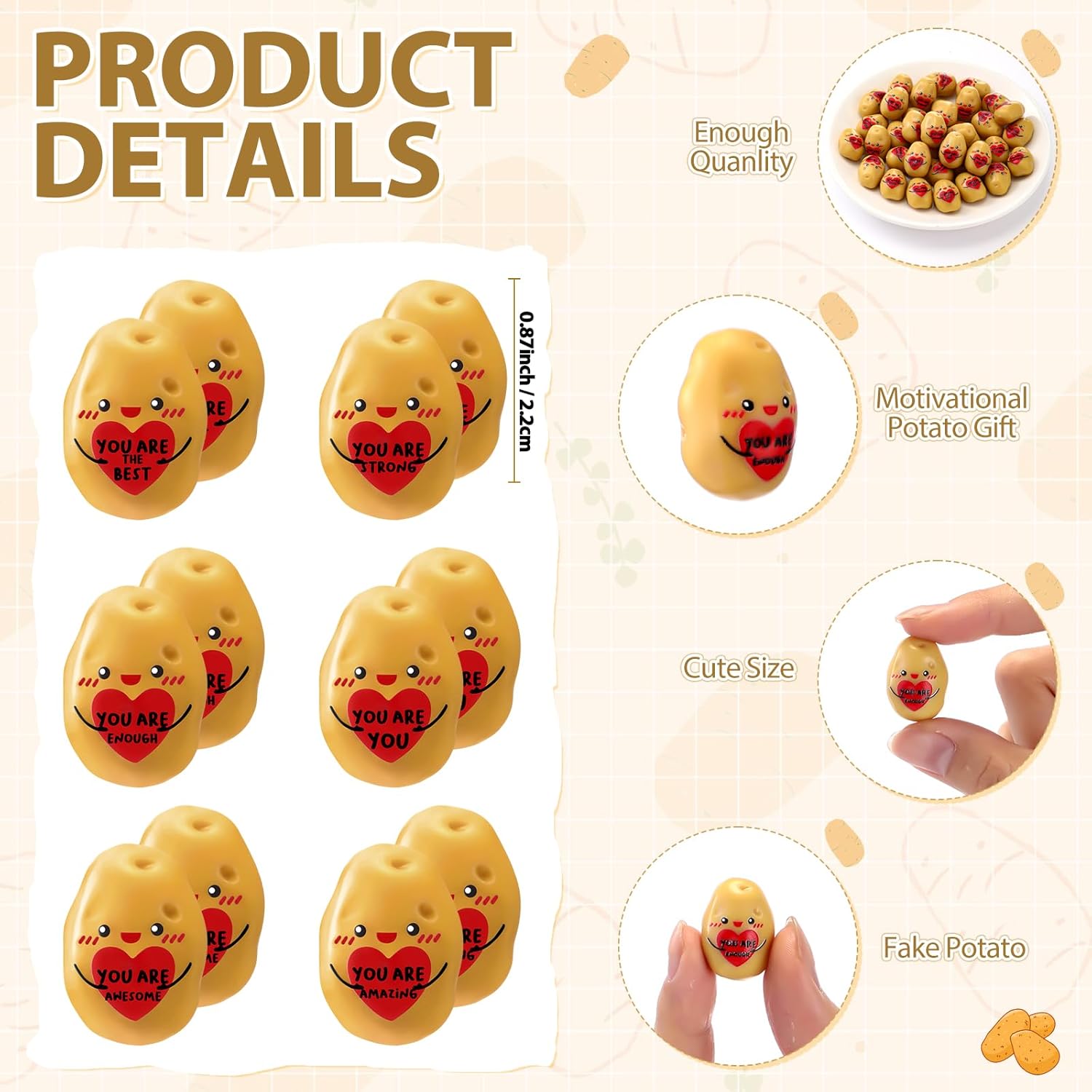 60 Pcs Heart Resin Potato Decor with Positive Messages