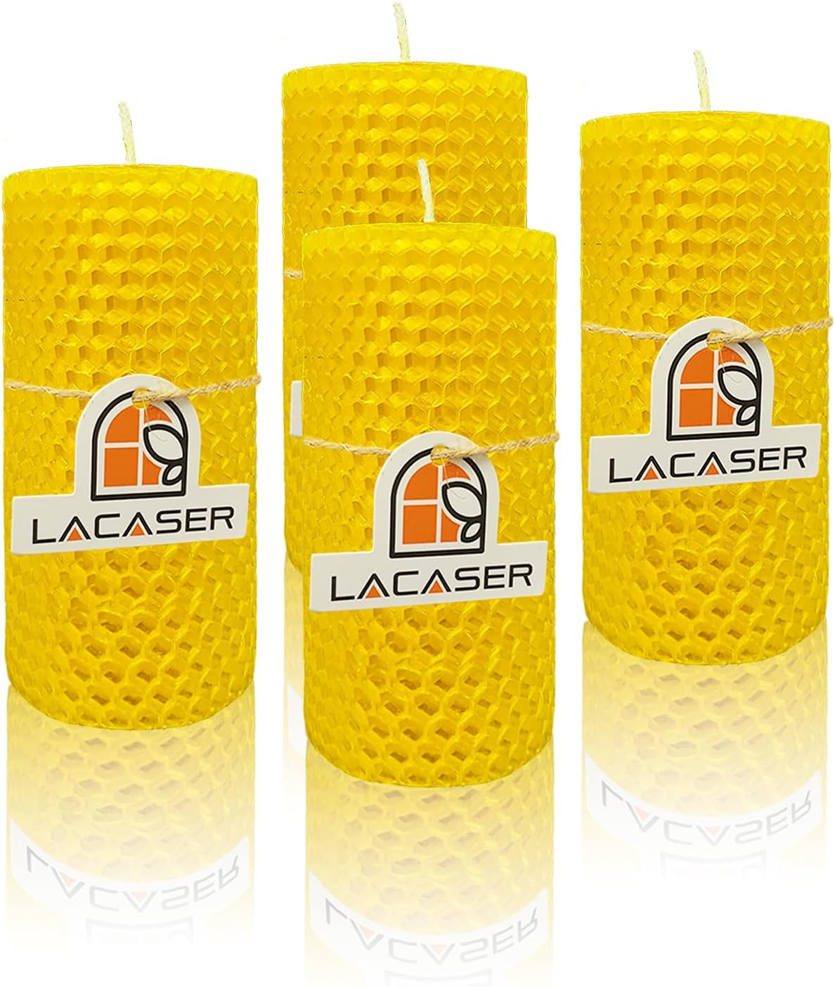 Lacaser Beeswax Pillar Candles Bulk Set of 4