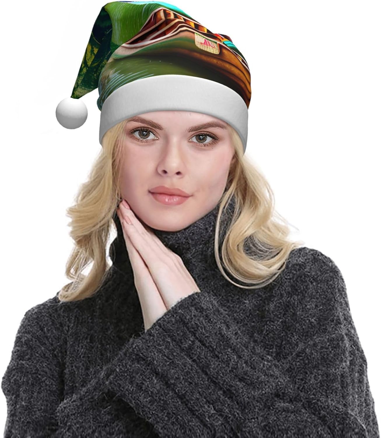 QinZheng Personalized Santa Hat with Lake Boats Canoes Park Print