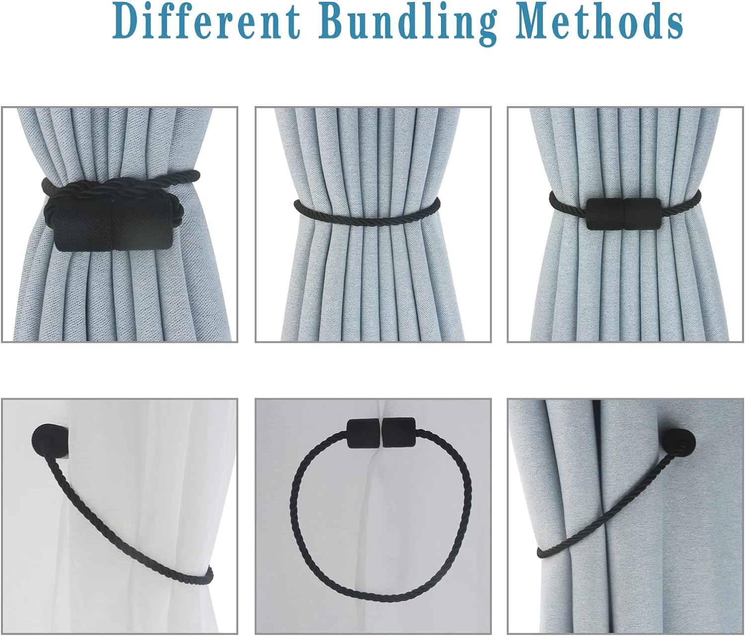 Hangtty Magnetic Curtain Tiebacks 6 Pack Modern Black Holders