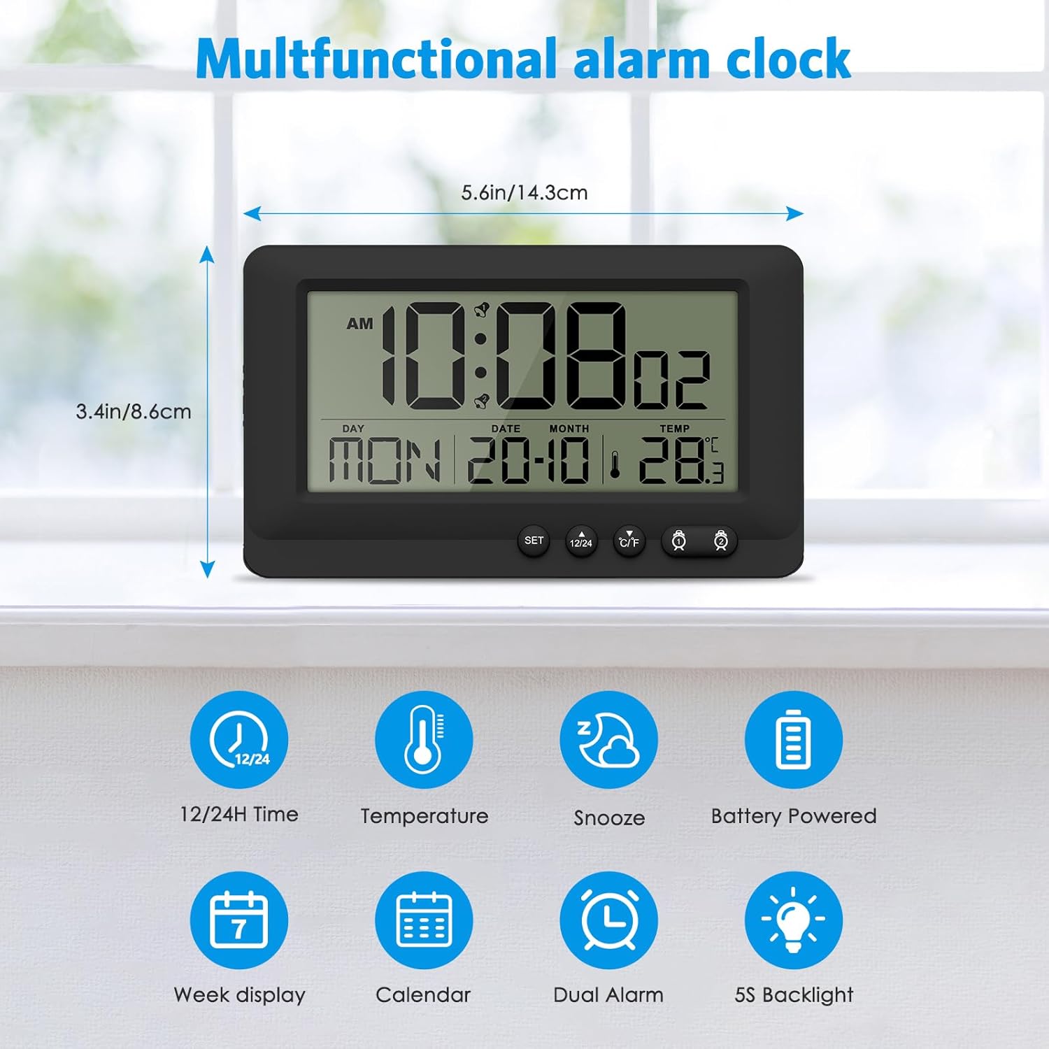 AMIR Travel Alarm Clock with LCD Display and Dual Alarms