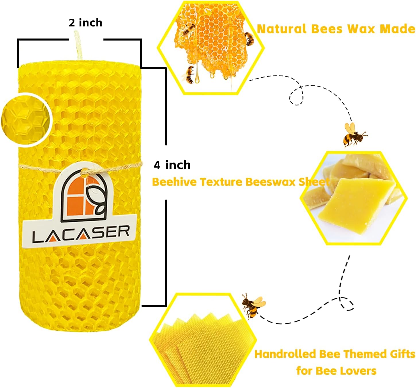 Lacaser Beeswax Pillar Candles Bulk Set of 4