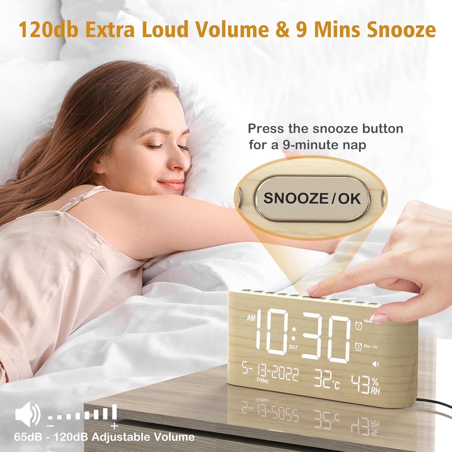 Mesqool Digital Alarm Clock with Temperature Humidity and Brightness Control
