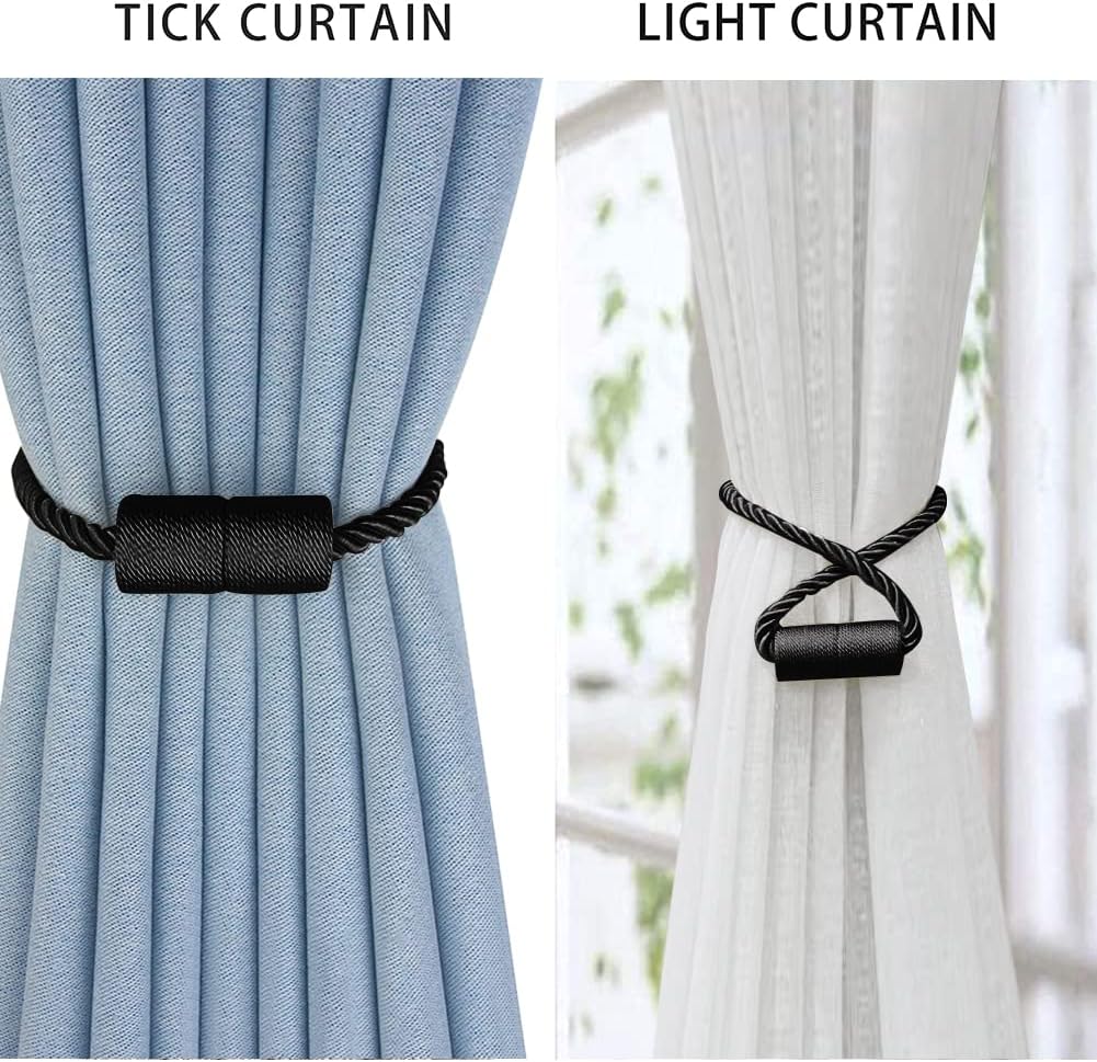 4 Pack Magnetic Curtain Tiebacks Modern Decorative Holdbacks - Black