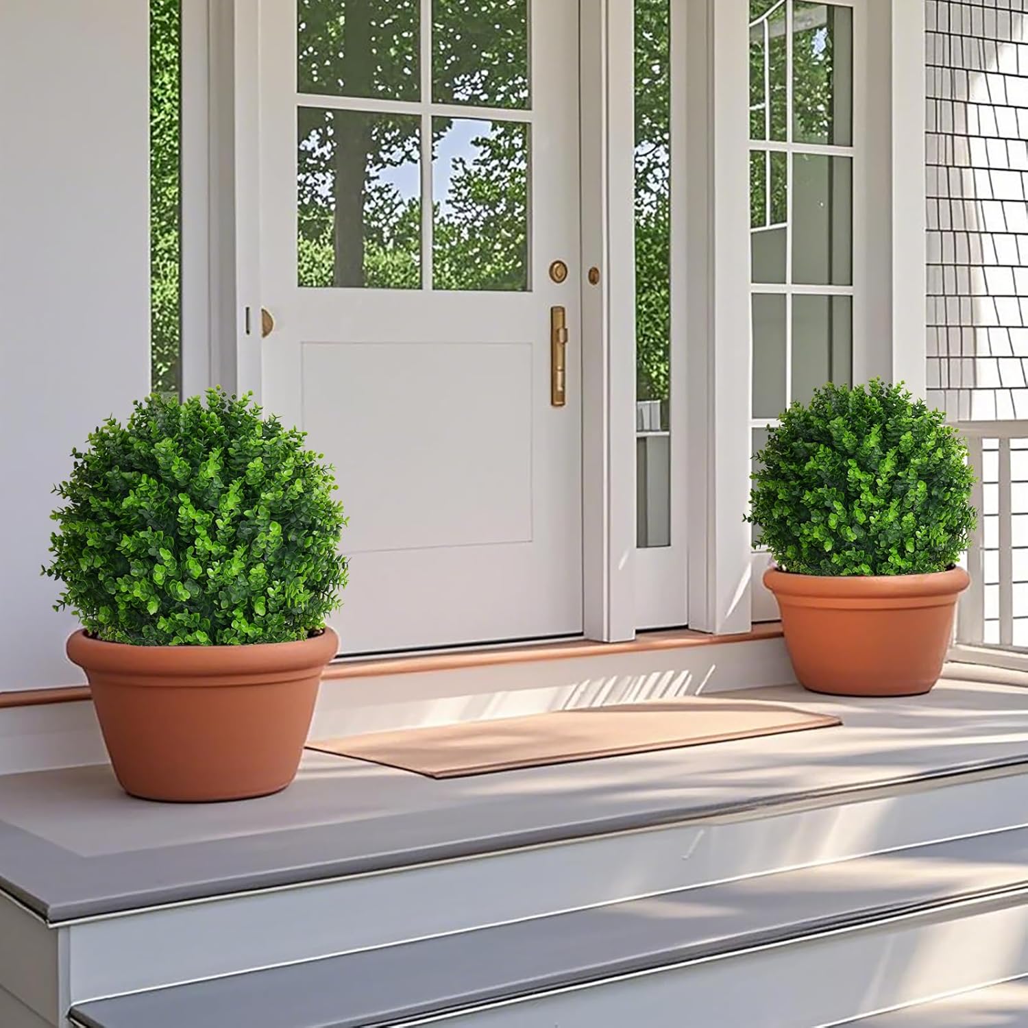 Artificial Topiary Trees with Eucalyptus Set of 2