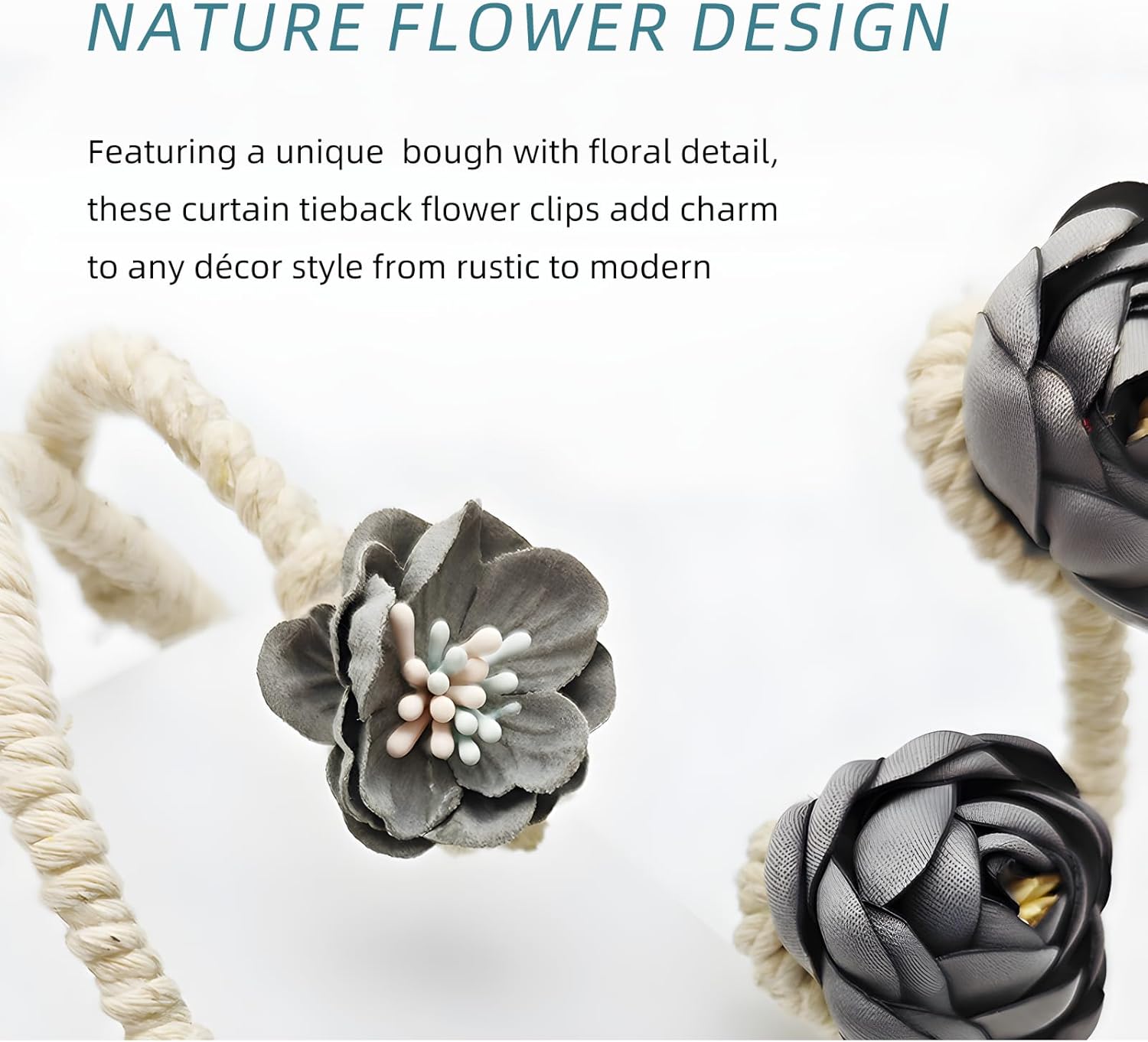Handmade Curtain Tiebacks Set of 2 Flexible Flower Clips for Drapes