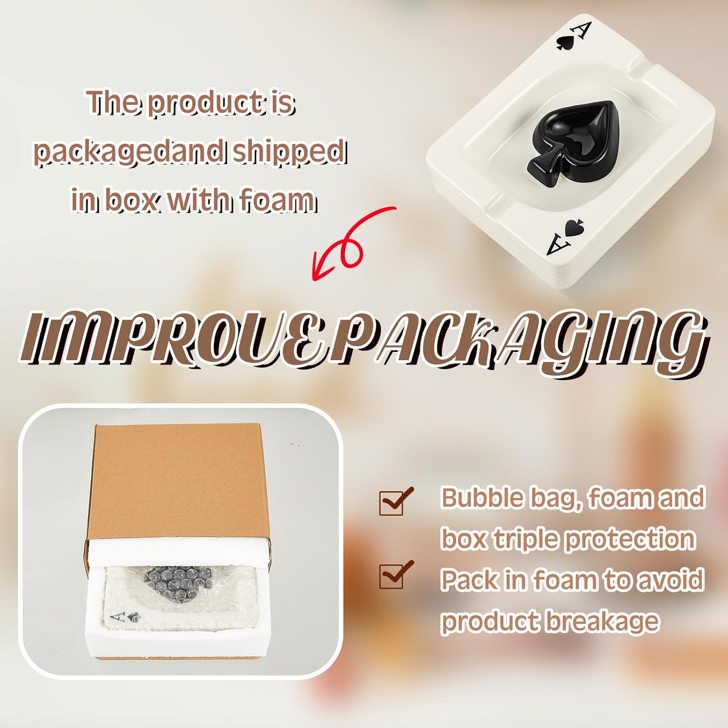 Amylove 2 Pcs Cool Ceramic Ashtray Set with Poker Design