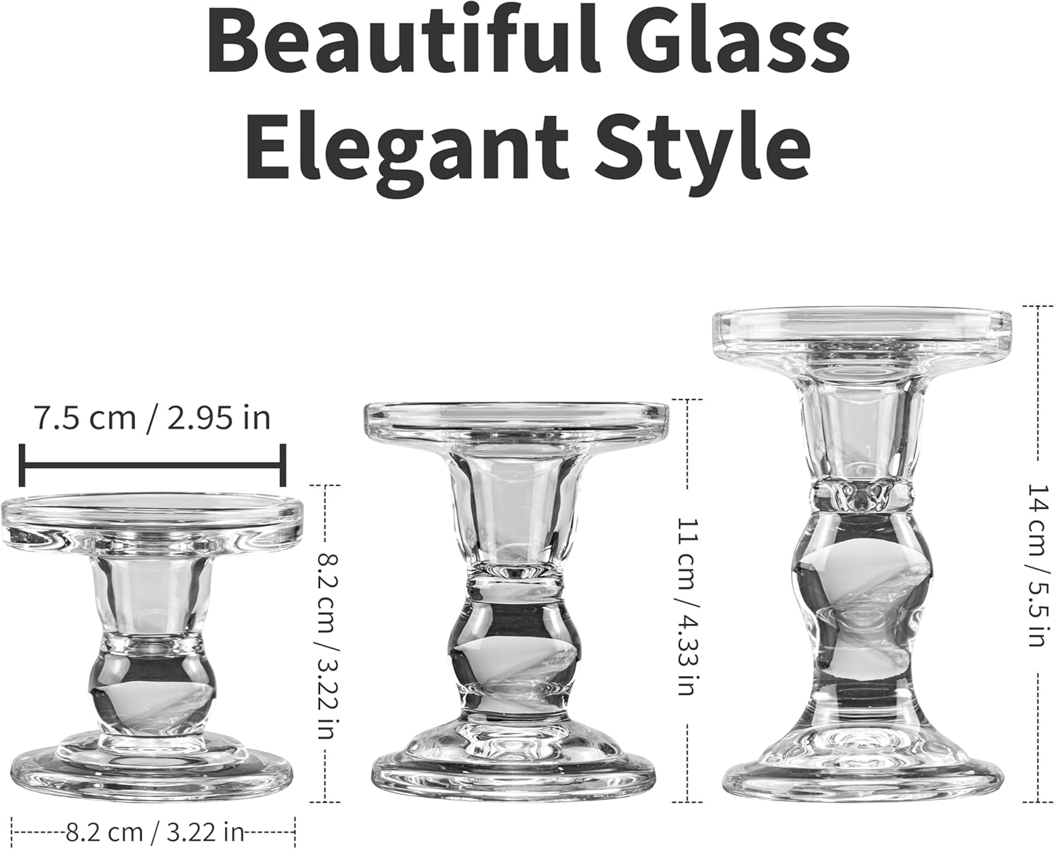 YAKii Clear Glass Candle Holder Set of 3