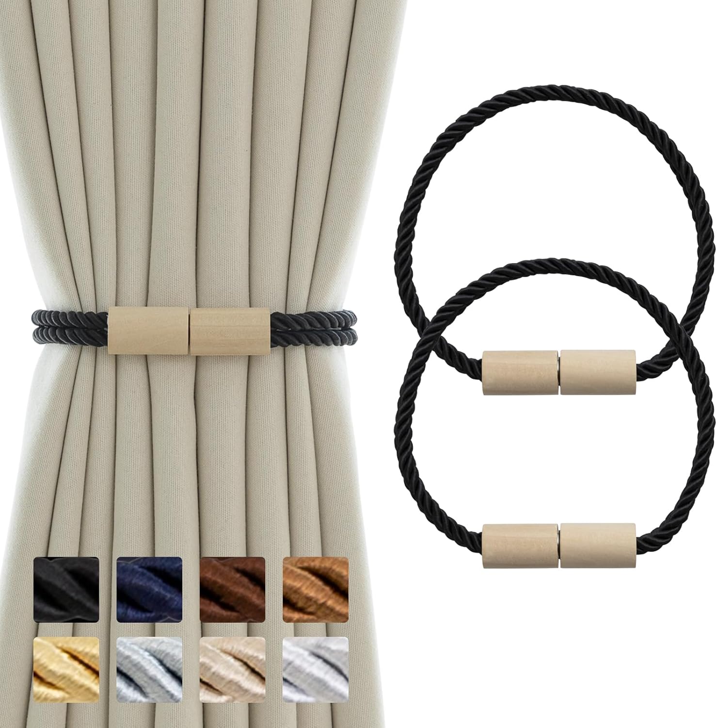 Contoeey Magnetic Boho Curtain Holders 2 Pack Black