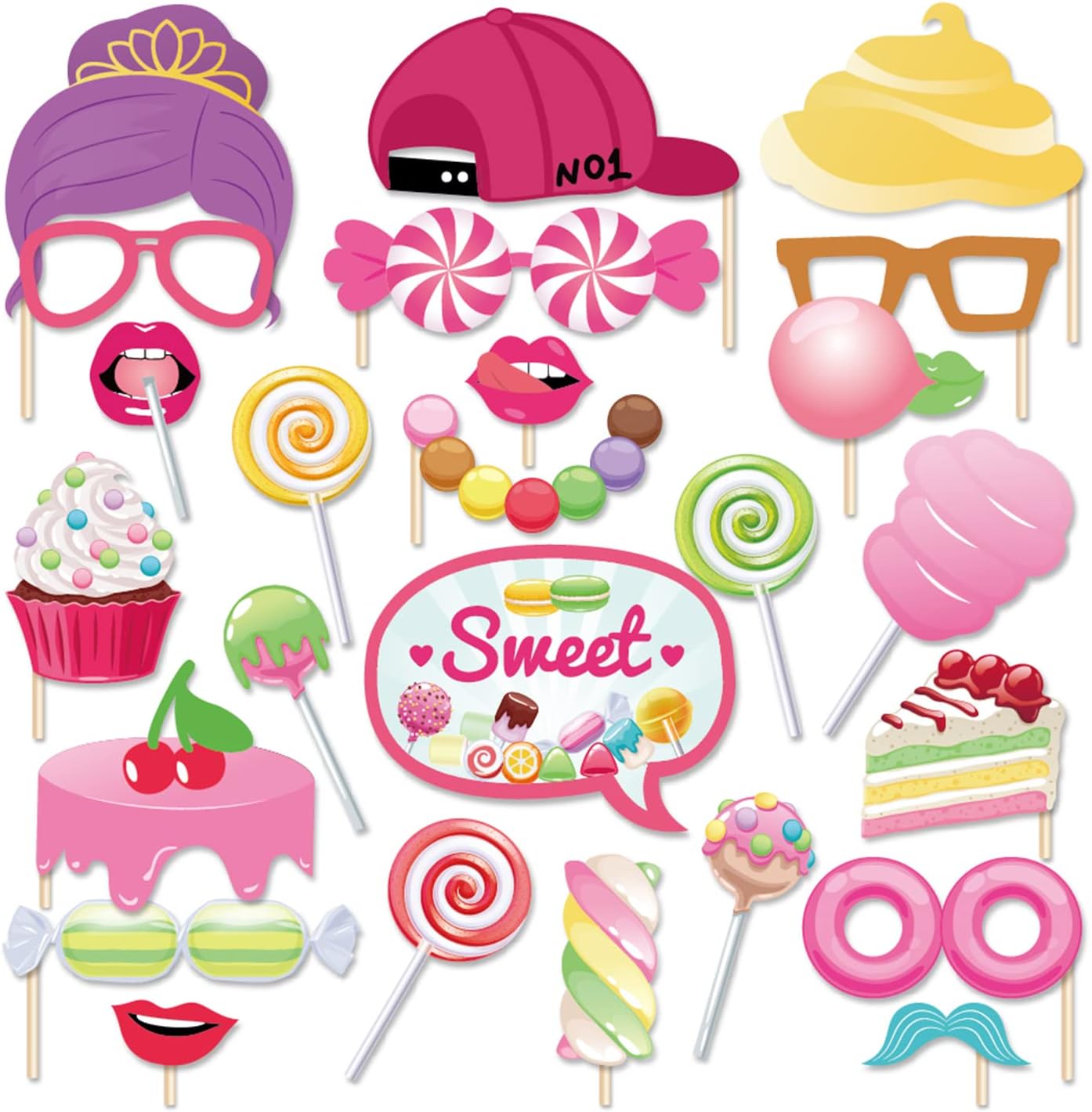 25 Pcs Candy Photo Booth Props with Stick