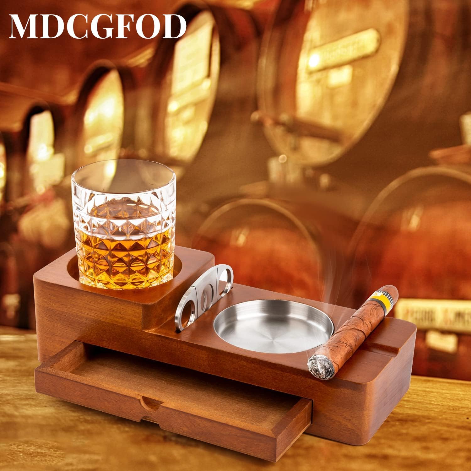 Cigar Ashtray Whiskey Glass Tray Set for Men