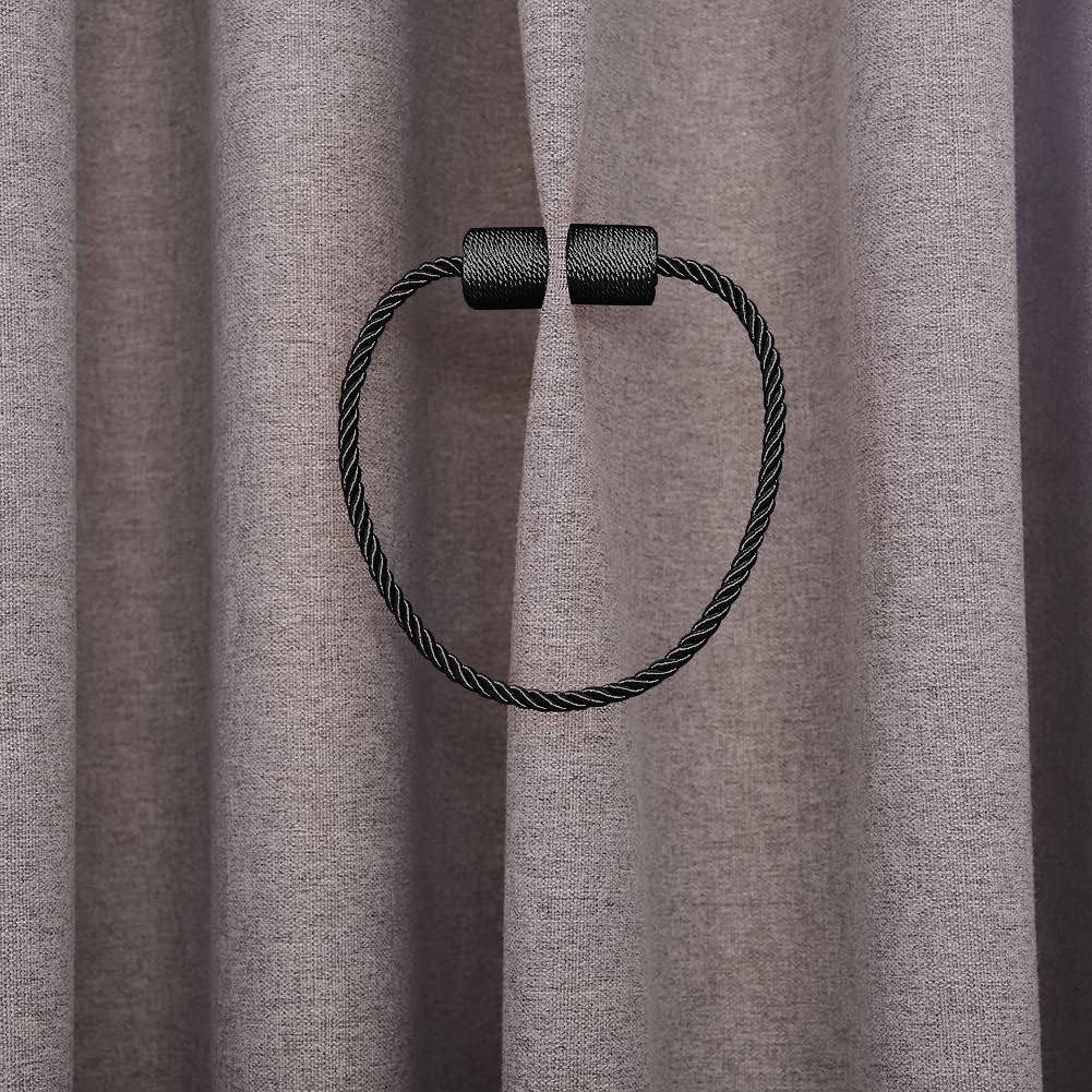 4 Pack Magnetic Curtain Tiebacks Modern Decorative Holdbacks - Black