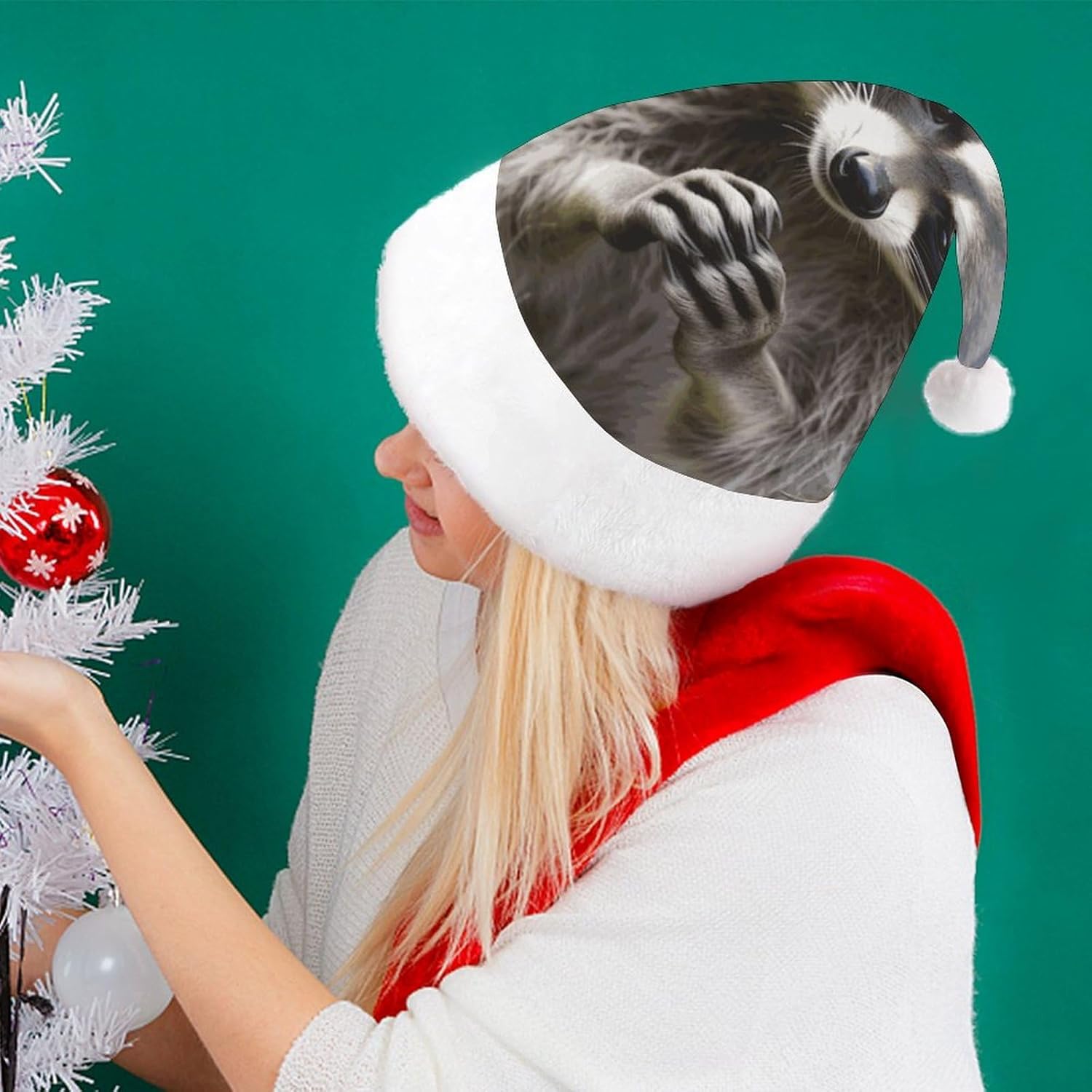 Santa Hat Raccoon Christmas Headwear for Adults