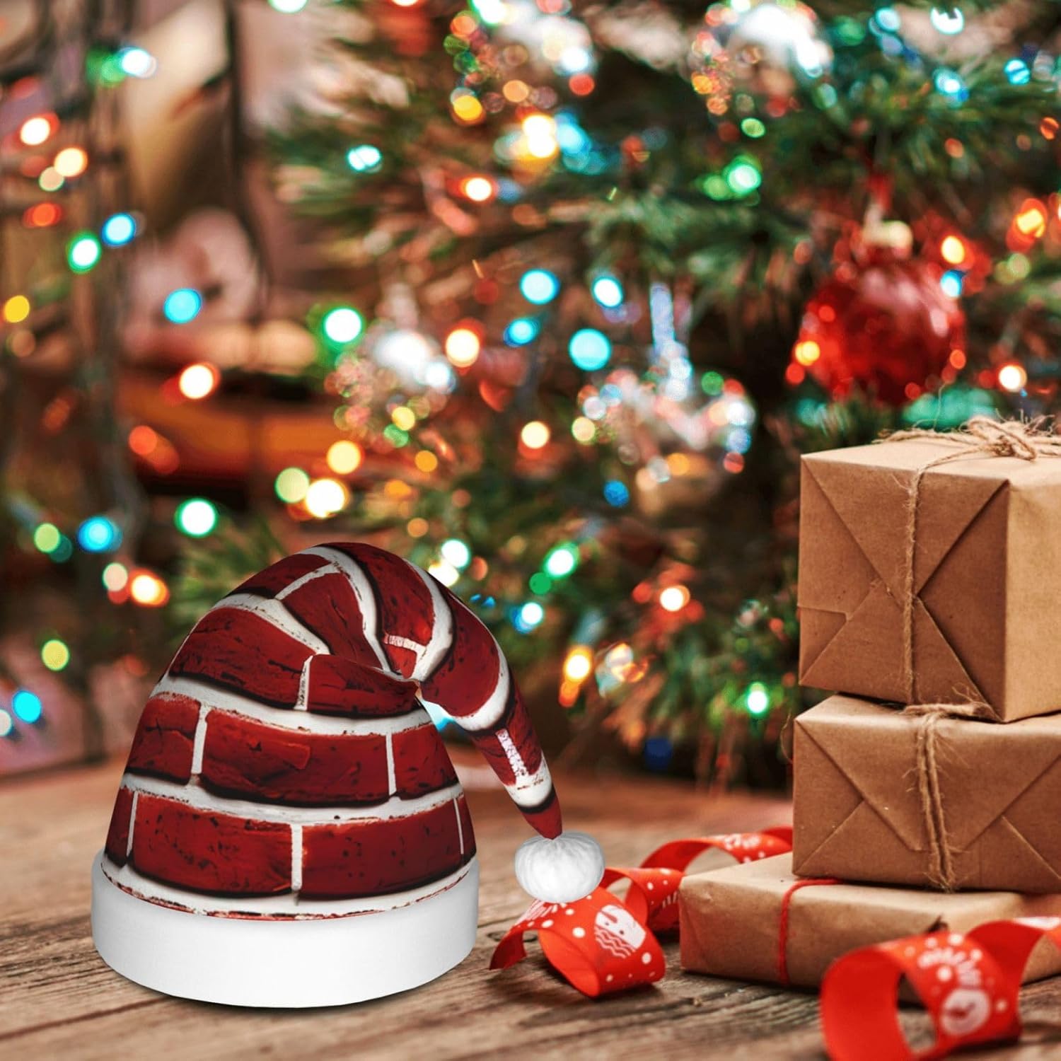 QinZheng Brick Red Santa Hat with Personalized Design