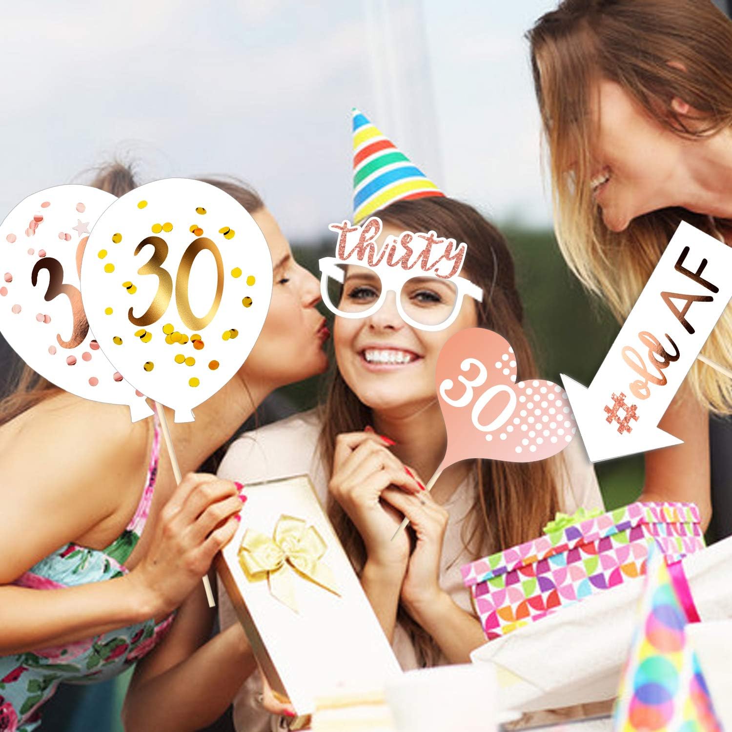 Rose Gold 30th Birthday Photo Booth Props Kit 32 Count