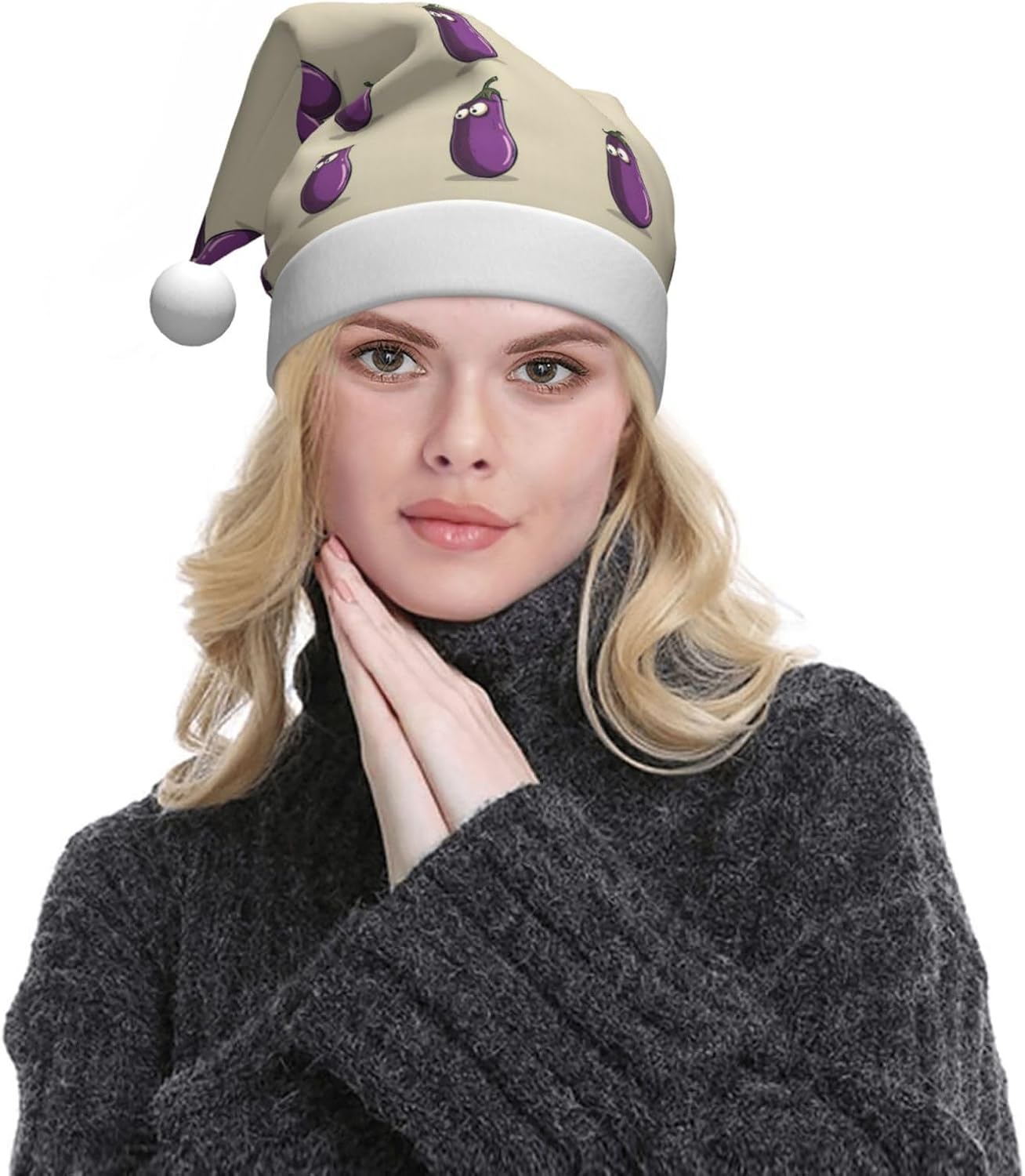 QinZheng Cartoon Eggplant Santa Hat Christmas Gift for Women