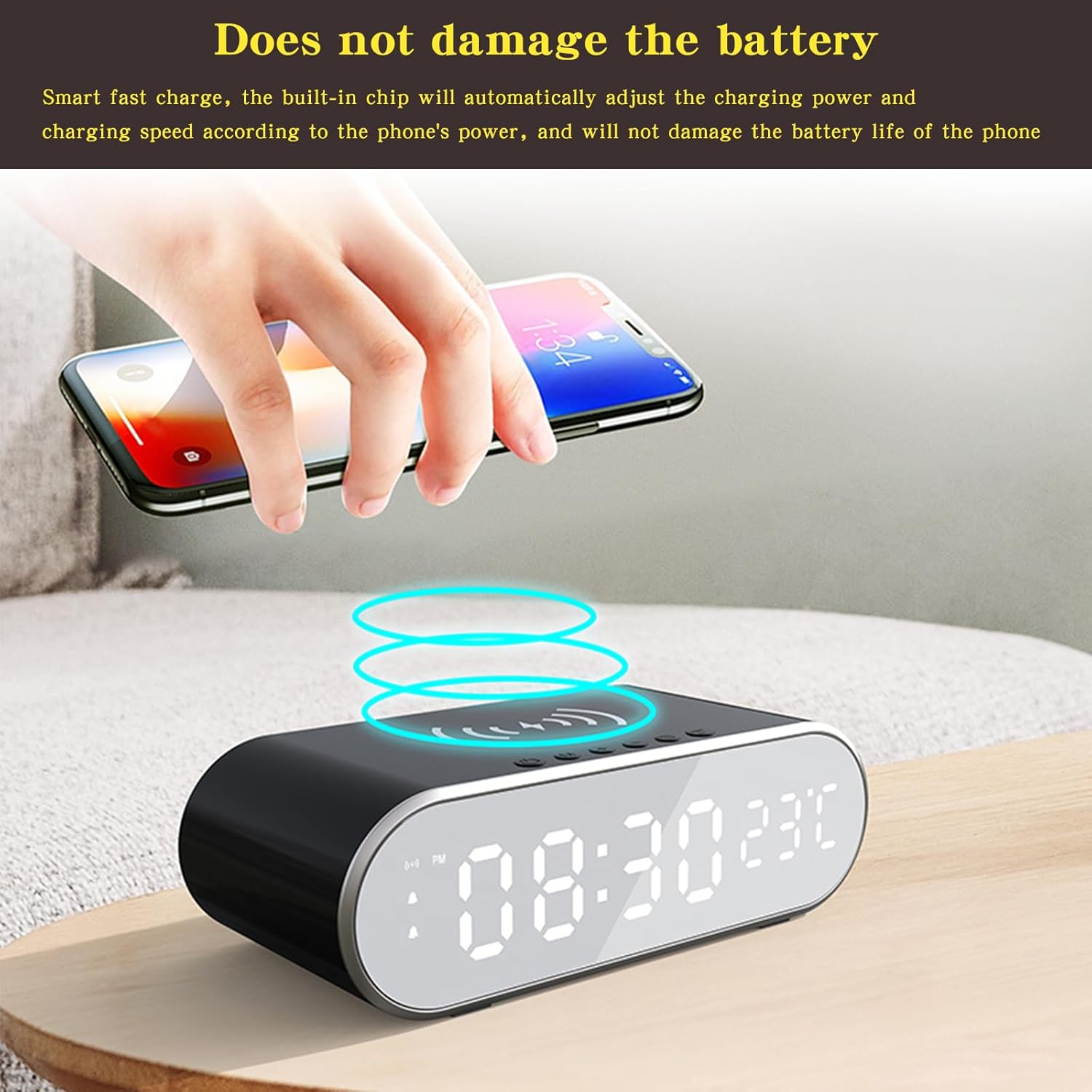 QAOZUOI Smart Wireless Charging Alarm Clock with Temperature Display