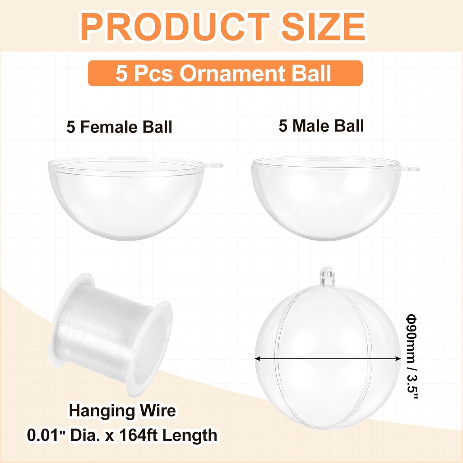 35 Inch Clear Ornament Ball with Wire 5pcs