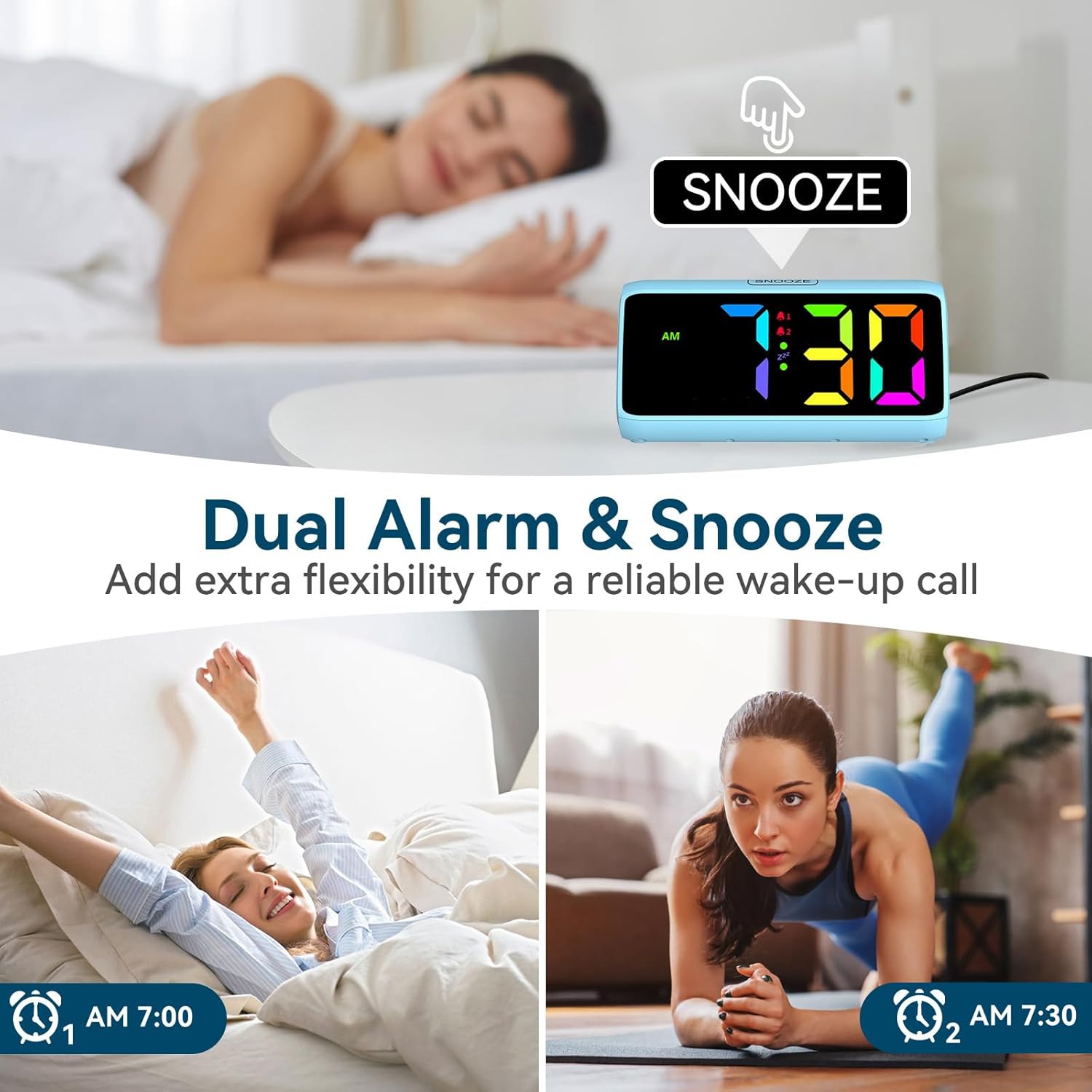 Netzu Loud Alarm Clock with RGB Display and 2 Alarms