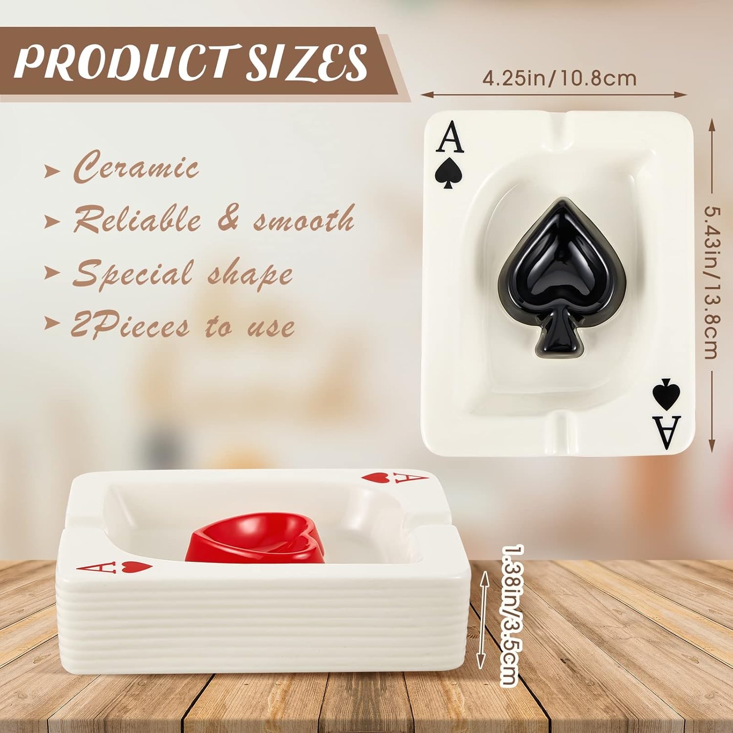 Amylove 2 Pcs Cool Ceramic Ashtray Set with Poker Design