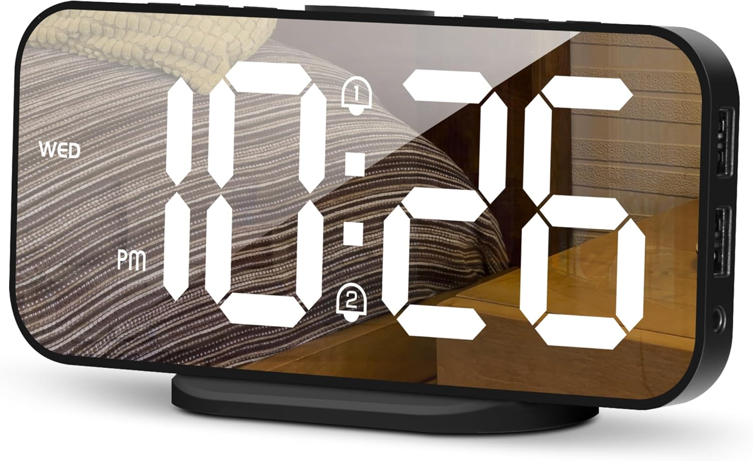 SMOUPING Digital Alarm Clock with USB Ports and Mirror Display