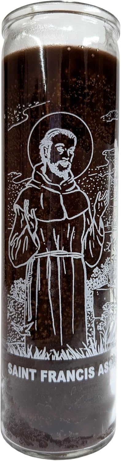 Generic Saint Francis Assisi Brown Pillar Candle