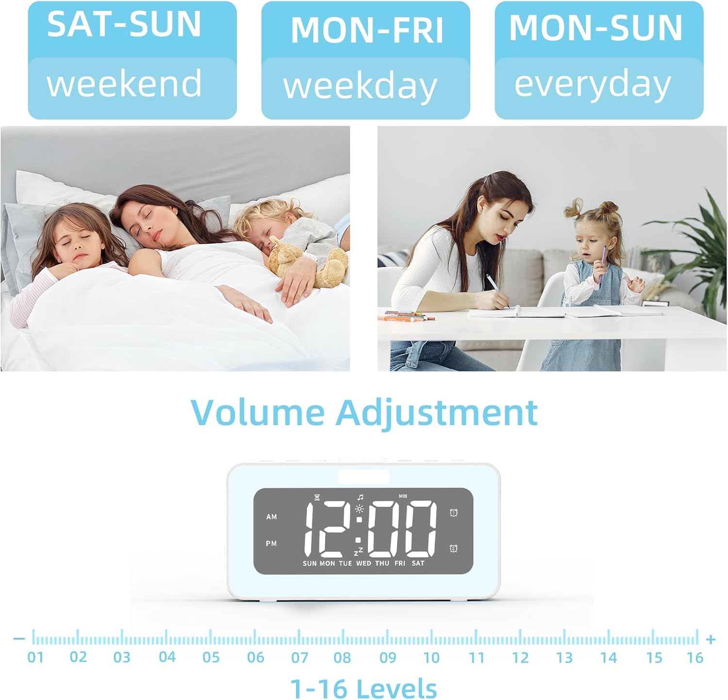 Cooluck Dual Alarm Clock with LED Night Lights and White Noise
