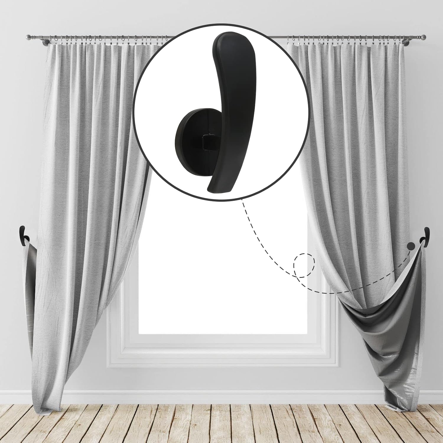 2 Pack Black Curtain Tieback Hooks with Screws