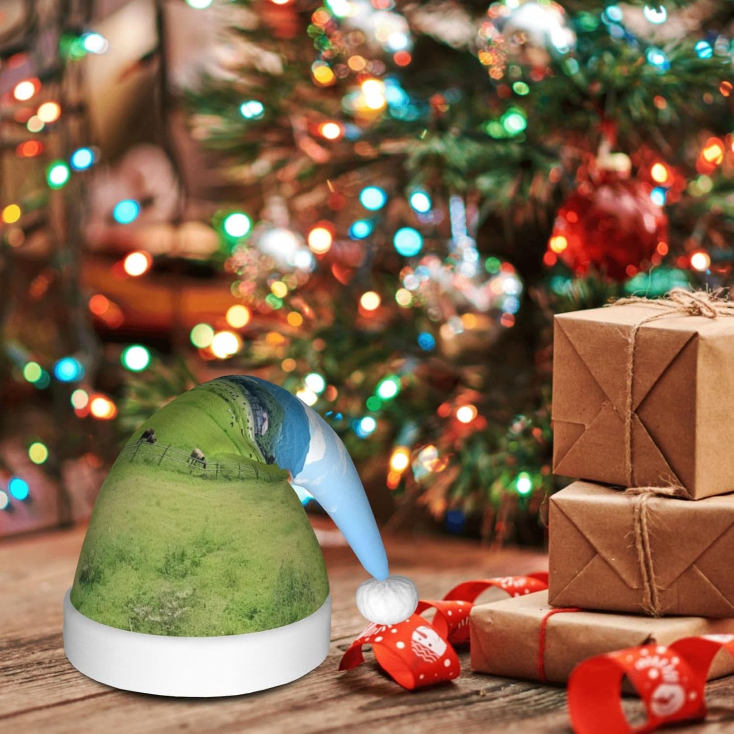 QINZHENG Personalized Santa Hat with Grasses View Print
