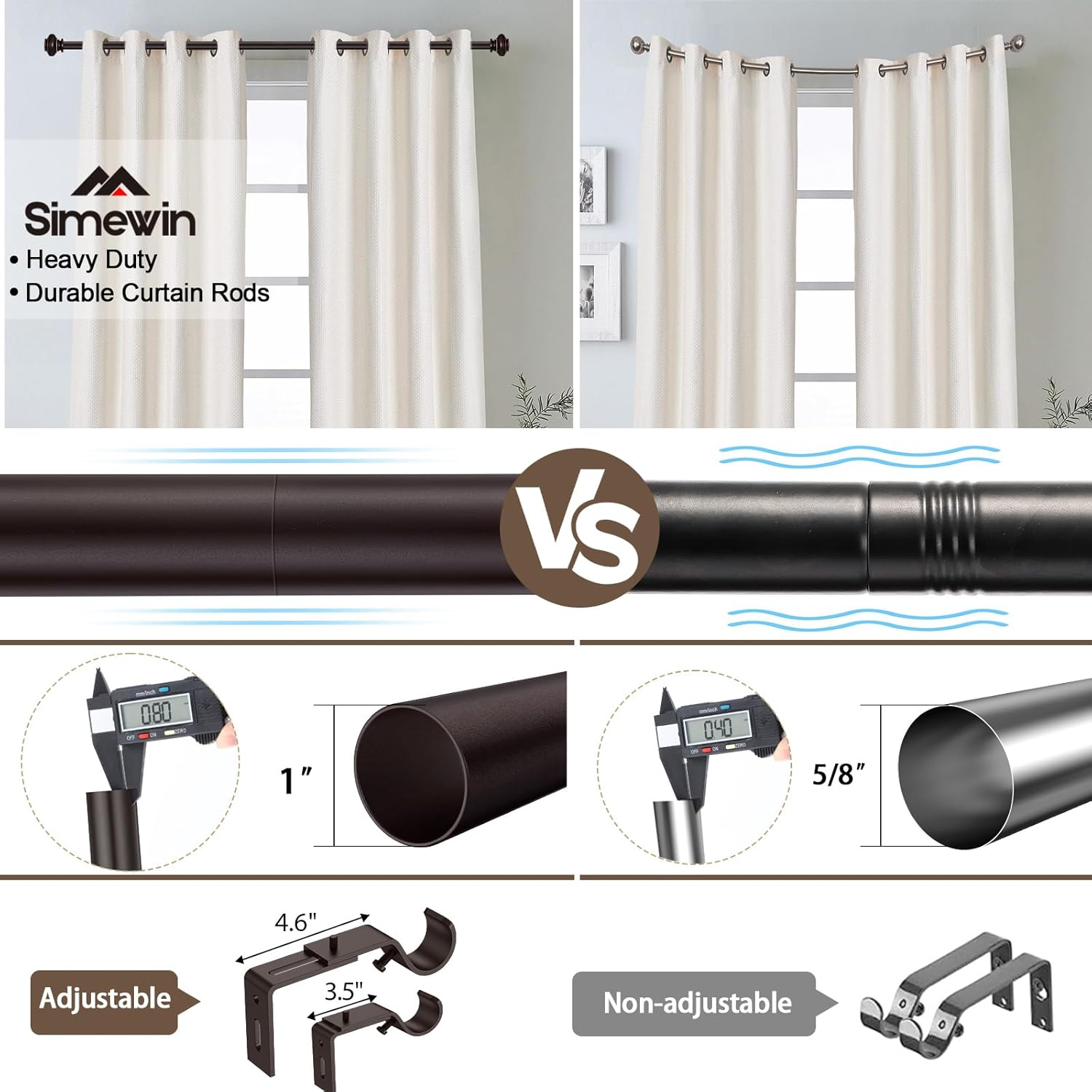 SIMEWIN Bronze Curtain Rods 28-48 Inches Adjustable Classic Finials