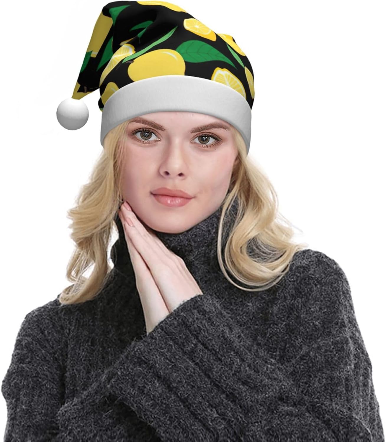 Personalized Santa Hat with Lemon Print for Women
