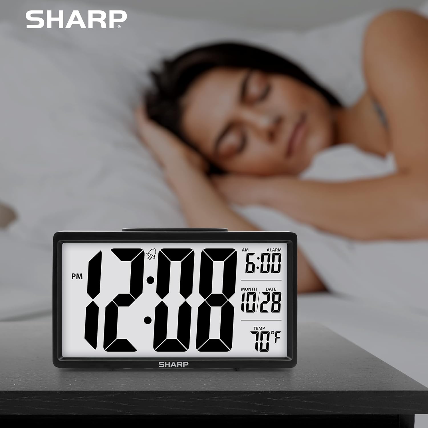 Sharp Alarm Clock with Jumbo 28 Display and Nightlight - Black