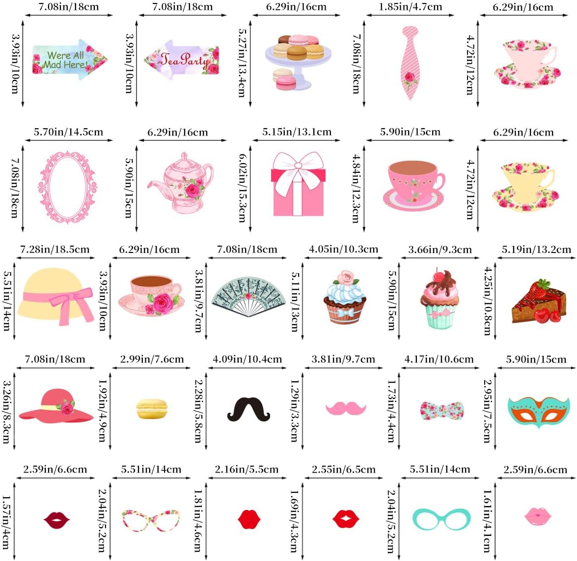 28PCS Tea Party Photo Booth Props with Stick