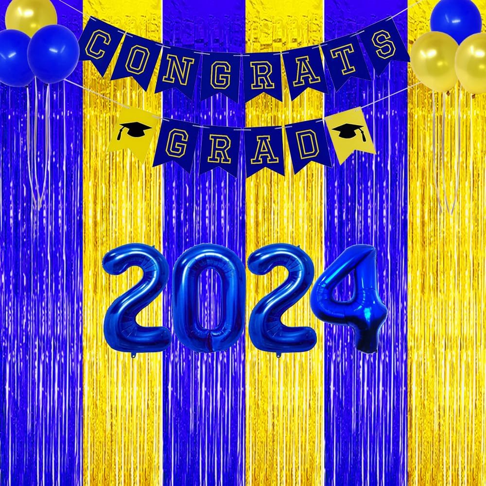 Blue Gold Party Decorations Foil Curtain 3 Pack