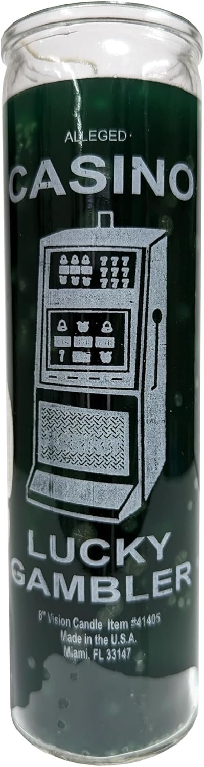 Generic Casino Lucky Gambler Green Pillar Candle 1