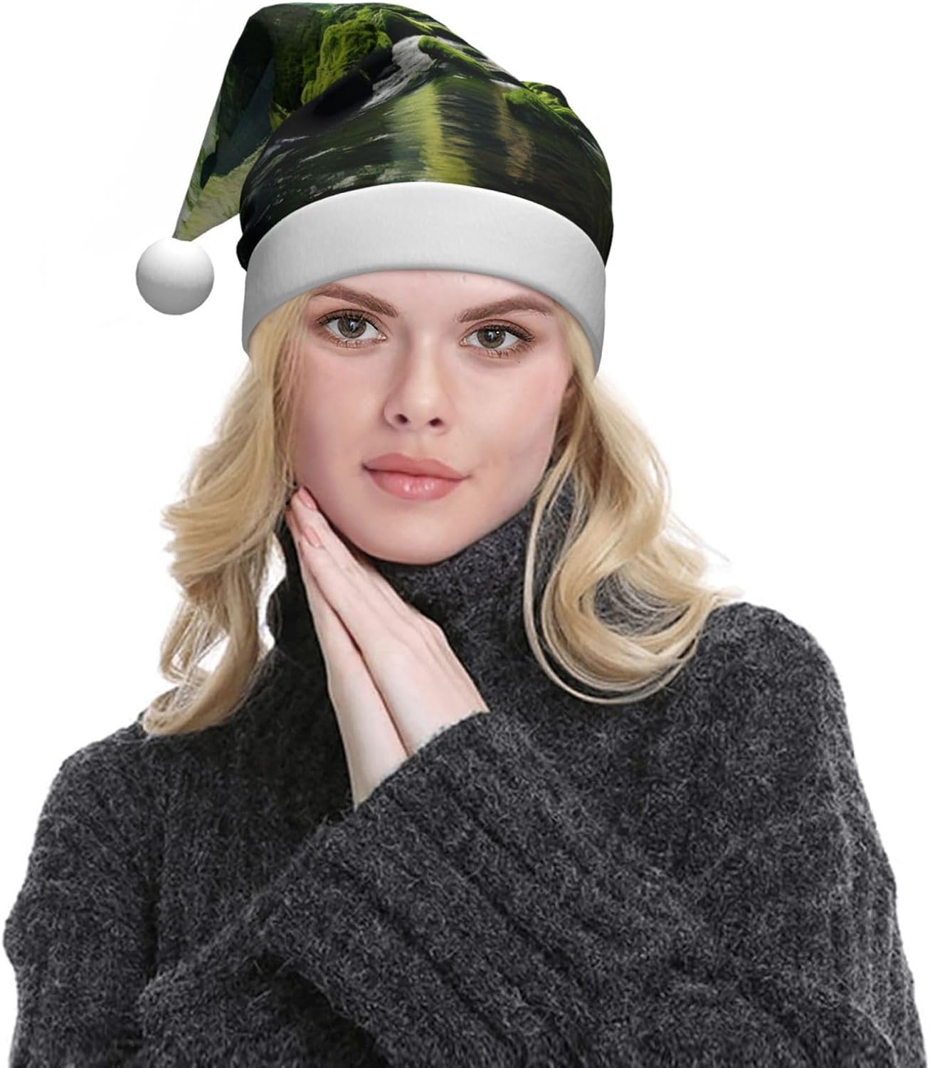 Personalized Santa Hat with Cliff Moss Print for Women