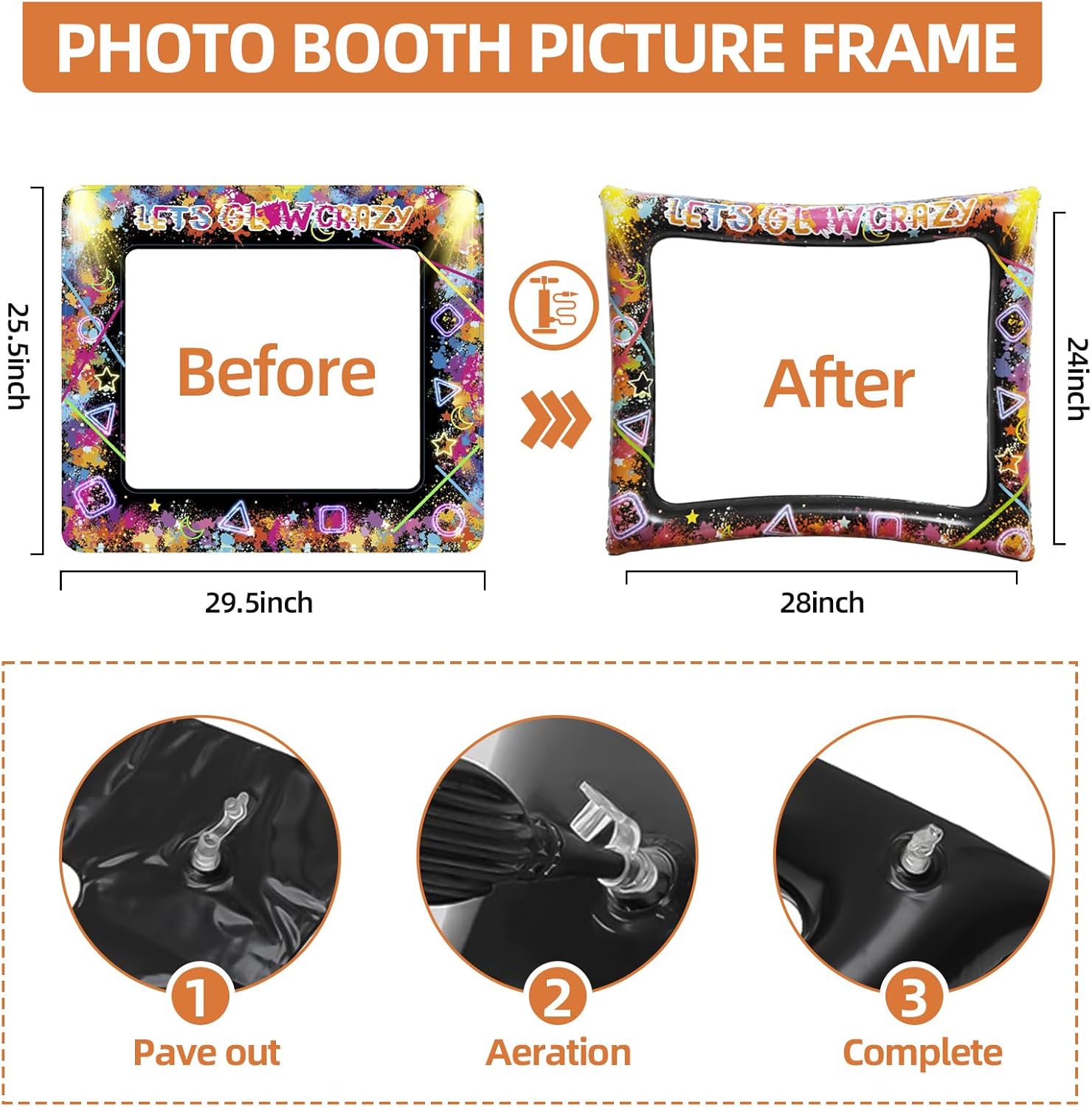 25pcs Neon Glow Party Photo Booth Props with Lets Glow Inflatable Selfie Frame