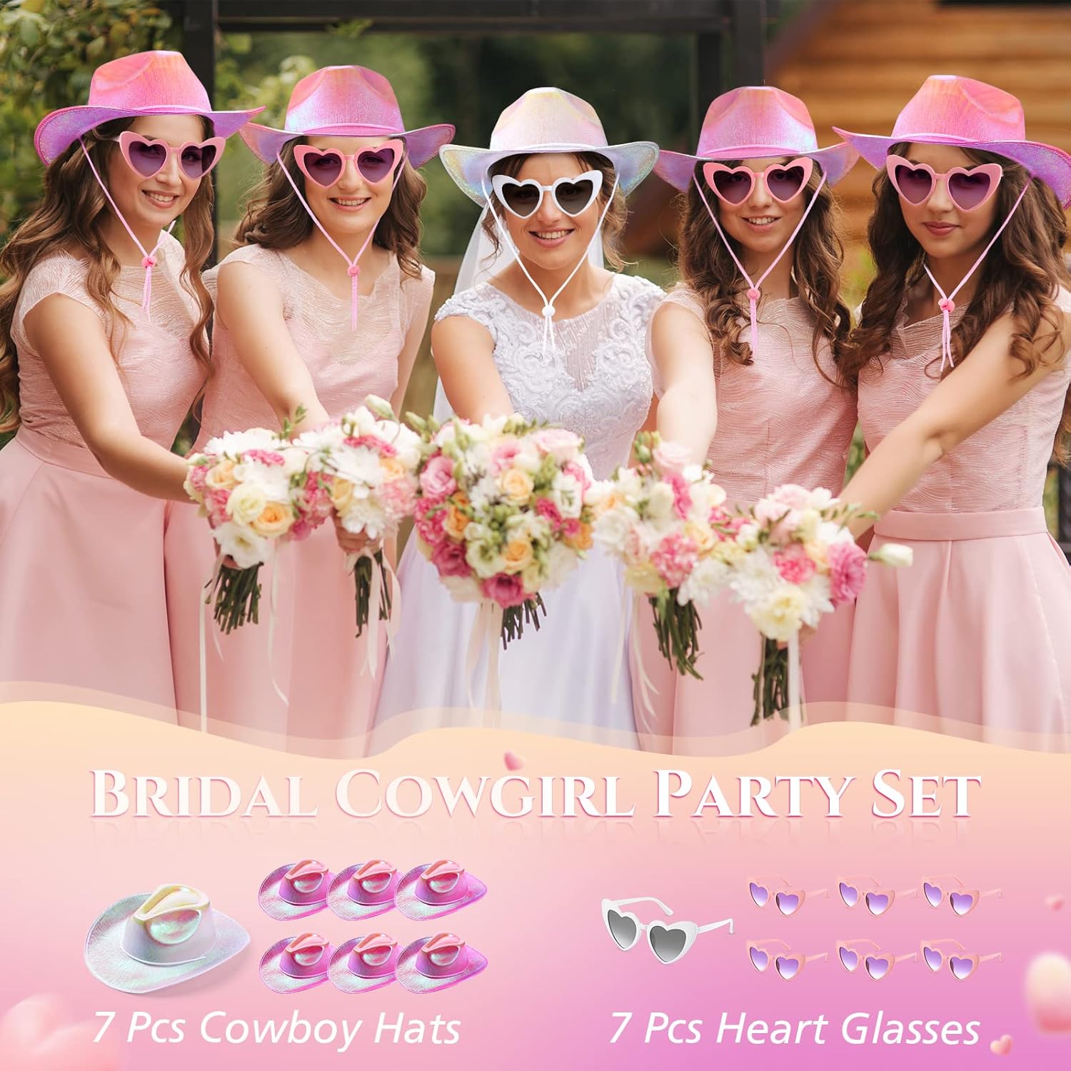 Leumoi 14 Pcs Holographic Bridal Cowgirl Party Set
