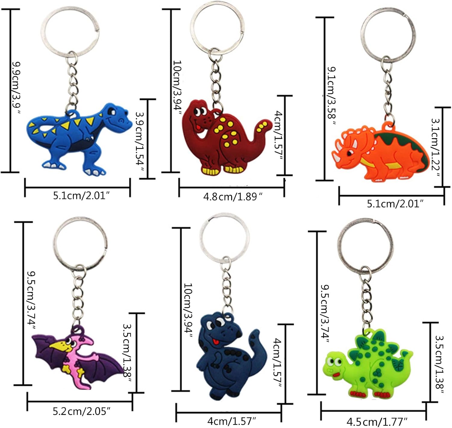 12 Pcs Dinosaur Keychains for Party Supplies and School Bags