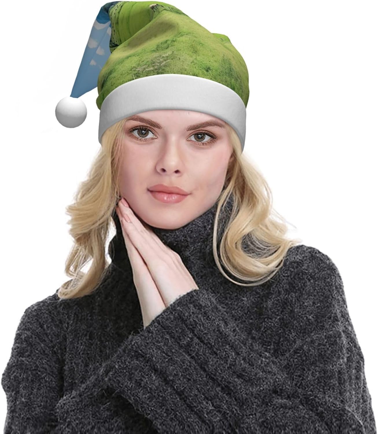 QINZHENG Personalized Santa Hat with Grasses View Print